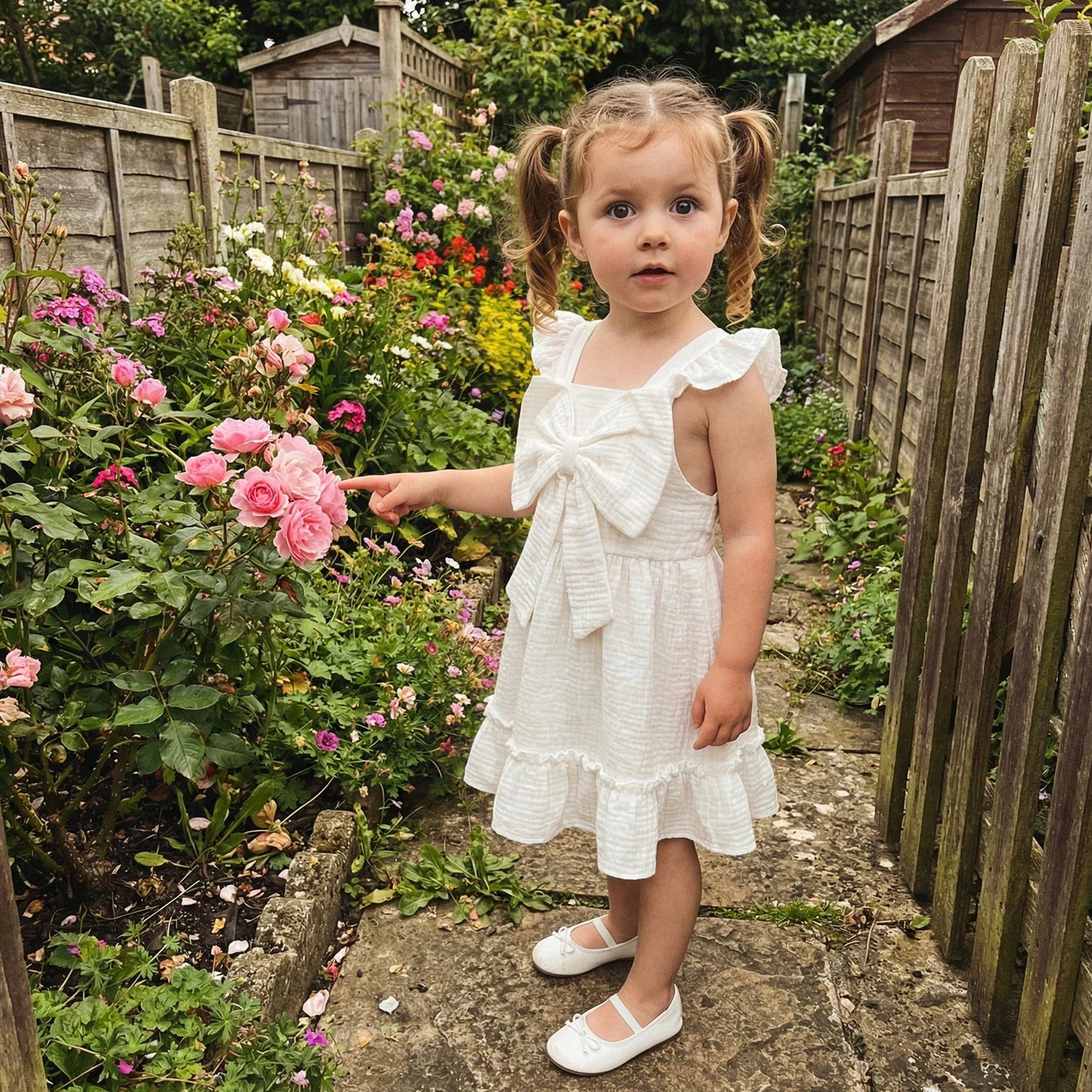 Toddler Kids Baby Girls Summer Casual Dress Princess Girls Solid Cotton Linen Fly Sleeve Bowknot Holiday Party Dress Sundress