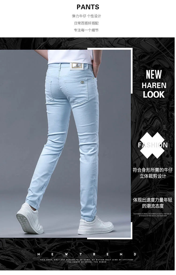2024 Spring and Autumn New Fashion Solid Color Straight Leg Stretch Jeans Men's Casual Slim Comfortable Breathable Denim Pants