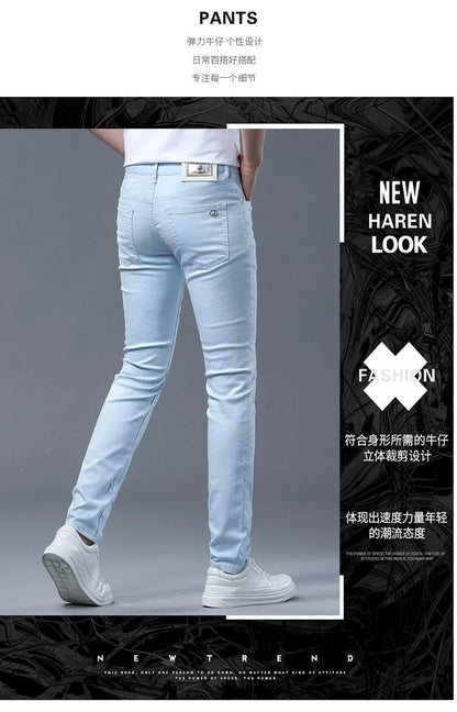 2024 Spring and Autumn New Fashion Solid Color Straight Leg Stretch Jeans Men's Casual Slim Comfortable Breathable Denim Pants