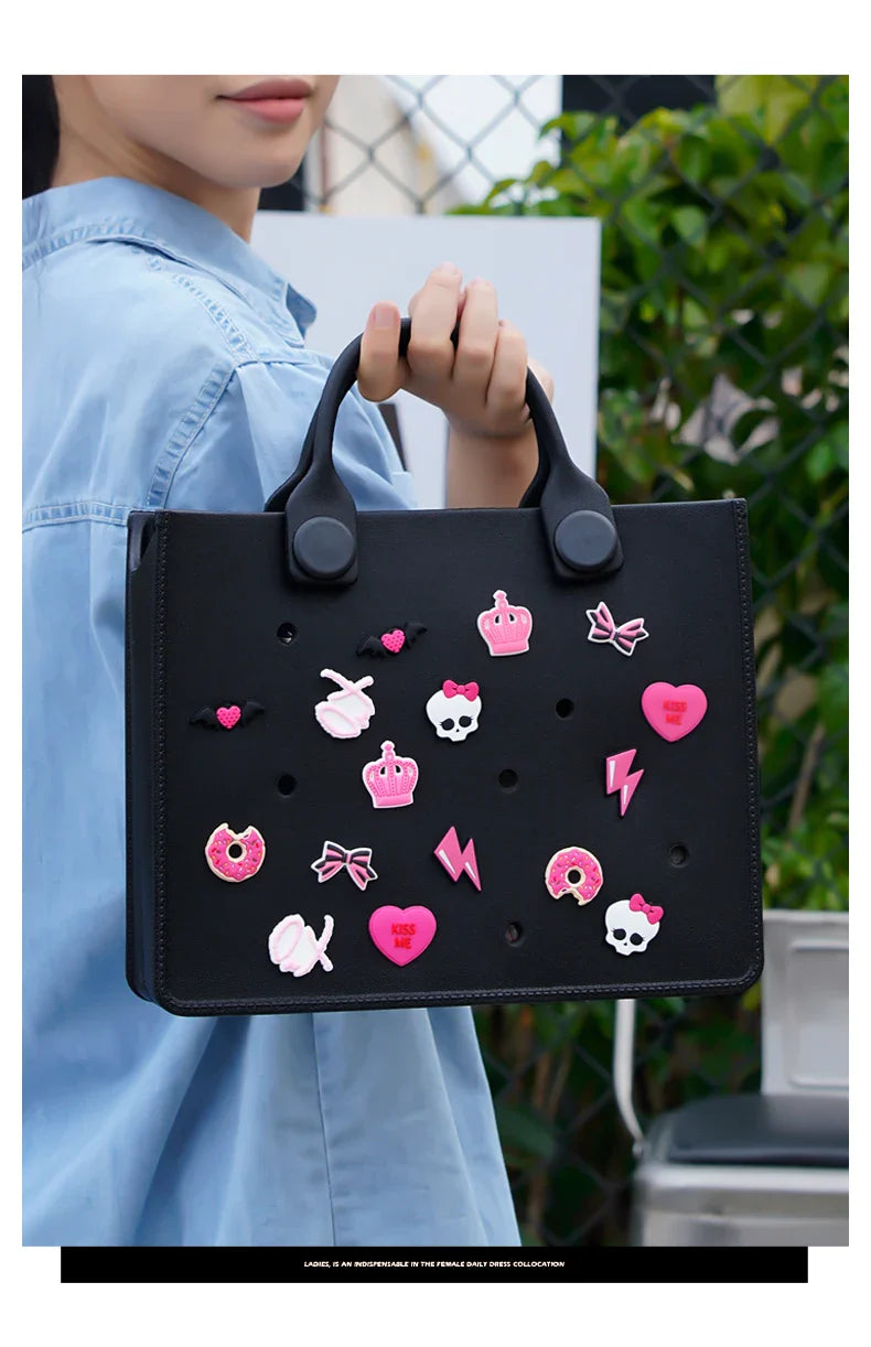 Large Leather Shoulder Bag Handbag Tote Bag Storage for Women Casual Waterproof Beach Bag Hole Fit Charm Fashion Storage Bag