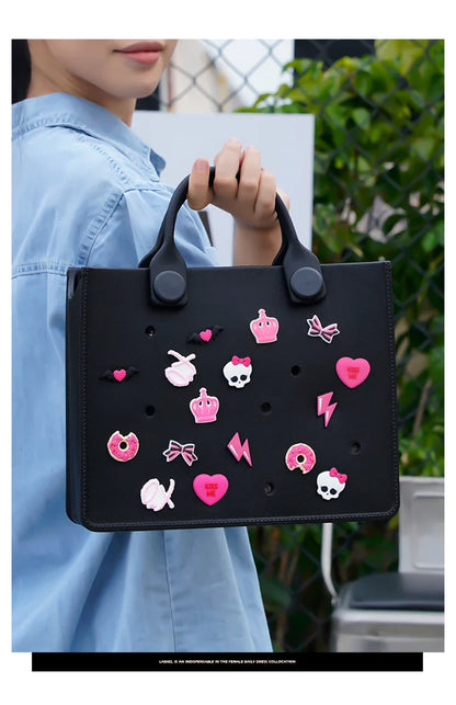 Large Leather Shoulder Bag Handbag Tote Bag Storage for Women Casual Waterproof Beach Bag Hole Fit Charm Fashion Storage Bag