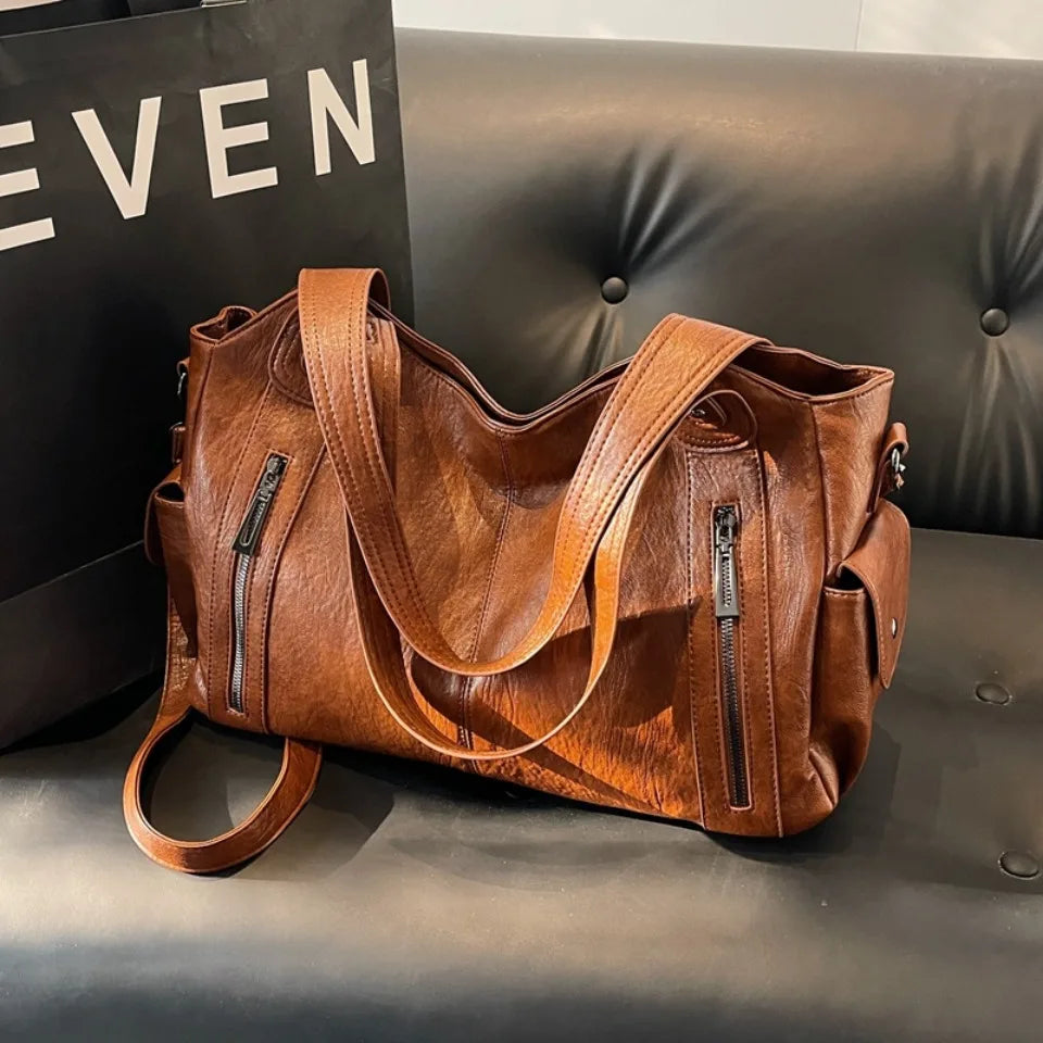 Daily Business Commuting Large Capacity Tote Hand Bags Soft Pu Leather Shoulder Bags for Women Zipper Women's Handbags Quality