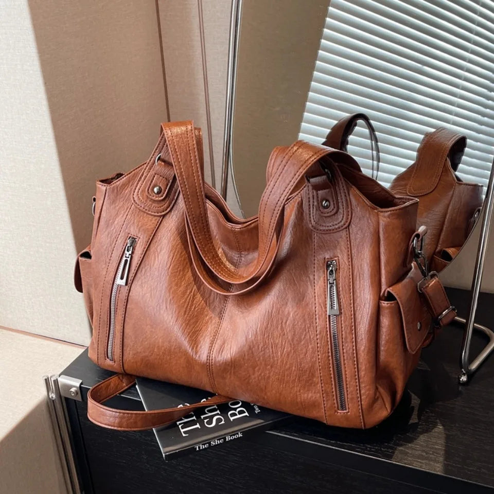Daily Business Commuting Large Capacity Tote Hand Bags Soft Pu Leather Shoulder Bags for Women Zipper Women's Handbags Quality