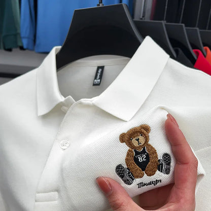 100% Cotton Luxury Quality Men's Polo Shirt Autumn Bear Exquisite Embroidery Long Sleeve T-shirt Trend Fashion Golf Menswear Top