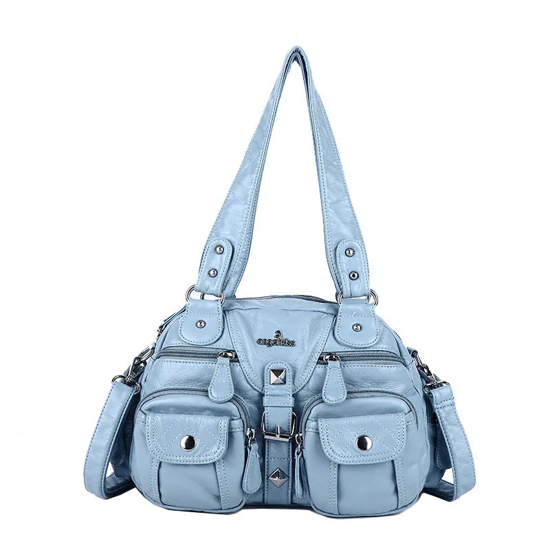 Women Small Handbags Satchel Top-handle Handbag PU Shoulder Bag 8”x11” Dumpling Pack Multi-pockets Shoulder Bag