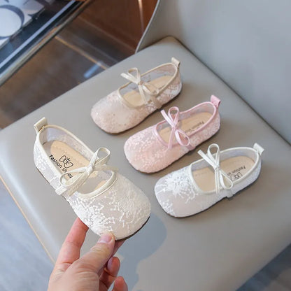 2026 Spring Summer New Children's Shoes Fashion Princess Lace Shoes Children's Elegant Shoes Soft Bottom Elastic Hook and Loop