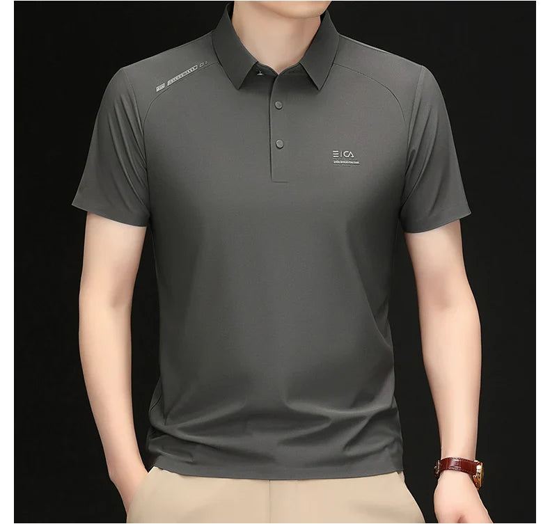 High quality ice silk short sleeve polo shirt cool breathable fashion brand letter printed summer casual men's lapel T-shirt