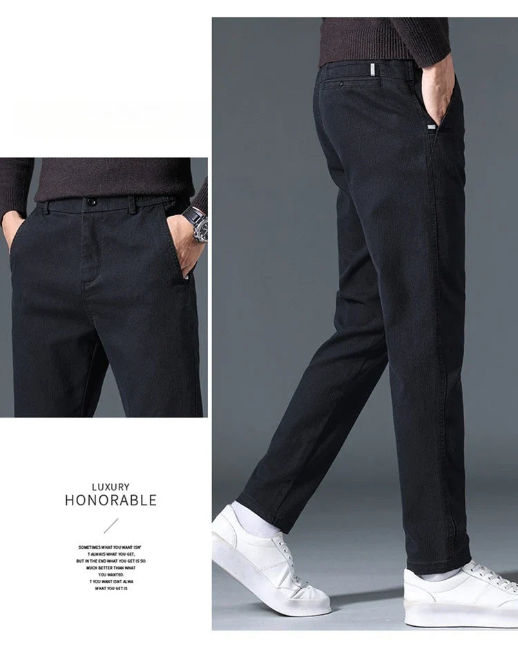 2025 Autumn New Casual Pants Men's Fashion Slim Fit Thick Straight Pants Soft Cotton Retro Style Streetwear Trousers Clothing