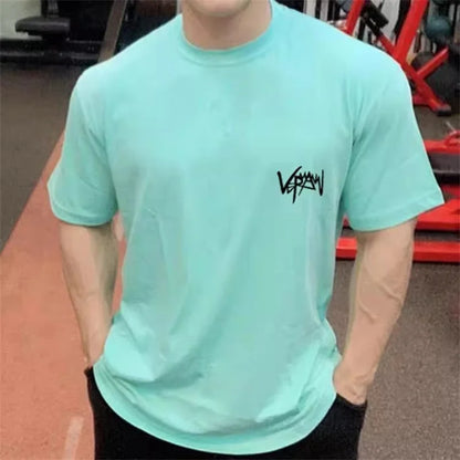 NEW Round Collar  sports T Shirt Oversize Cotton Summer Tee Training running shirt Man Streetwear Half Sleeve men T-shirt