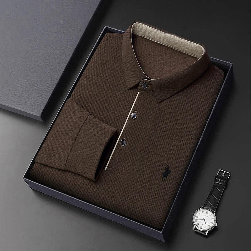 Spring and Autumn Pure Cotton Men's Long Sleeve Collar T-shirt Business Casual Fashion Comfortable Versatile Polo Shirt