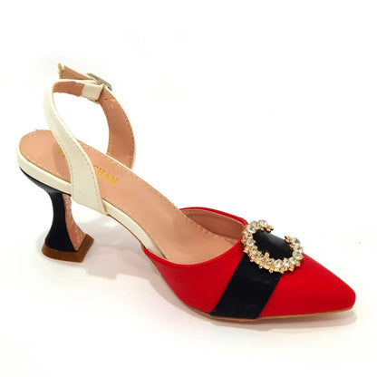 Italian Design Leather Colorblock Pointed Toe High Heel Women's Sandals Fashion Everyday Matching Shoes and Bag Sets