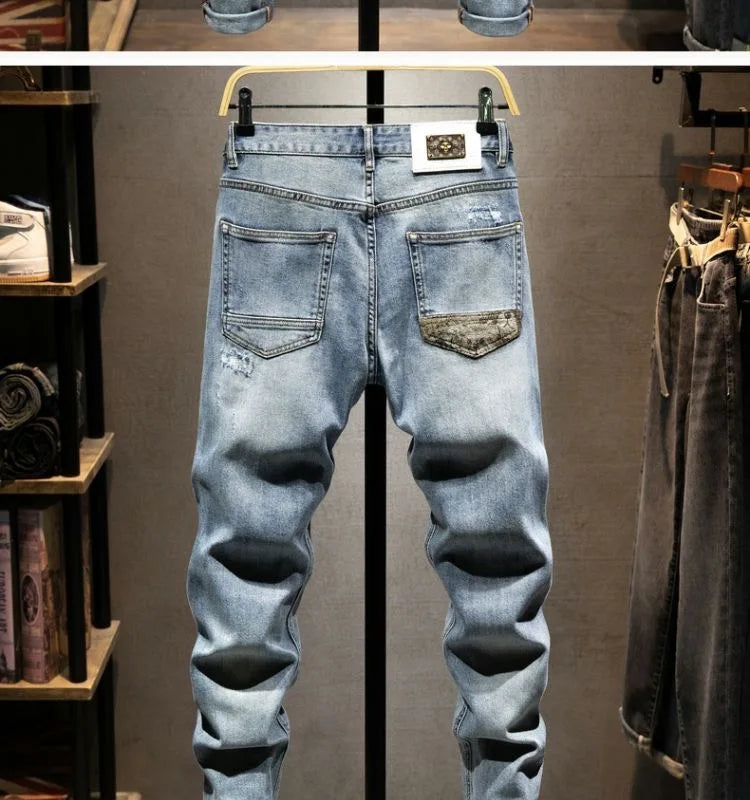 2023 Spring and Autumn New Fashion Trend Ripped Elastic Slim Legs Men's Casual Comfortable Breathable High-Quality Jeans 28-36