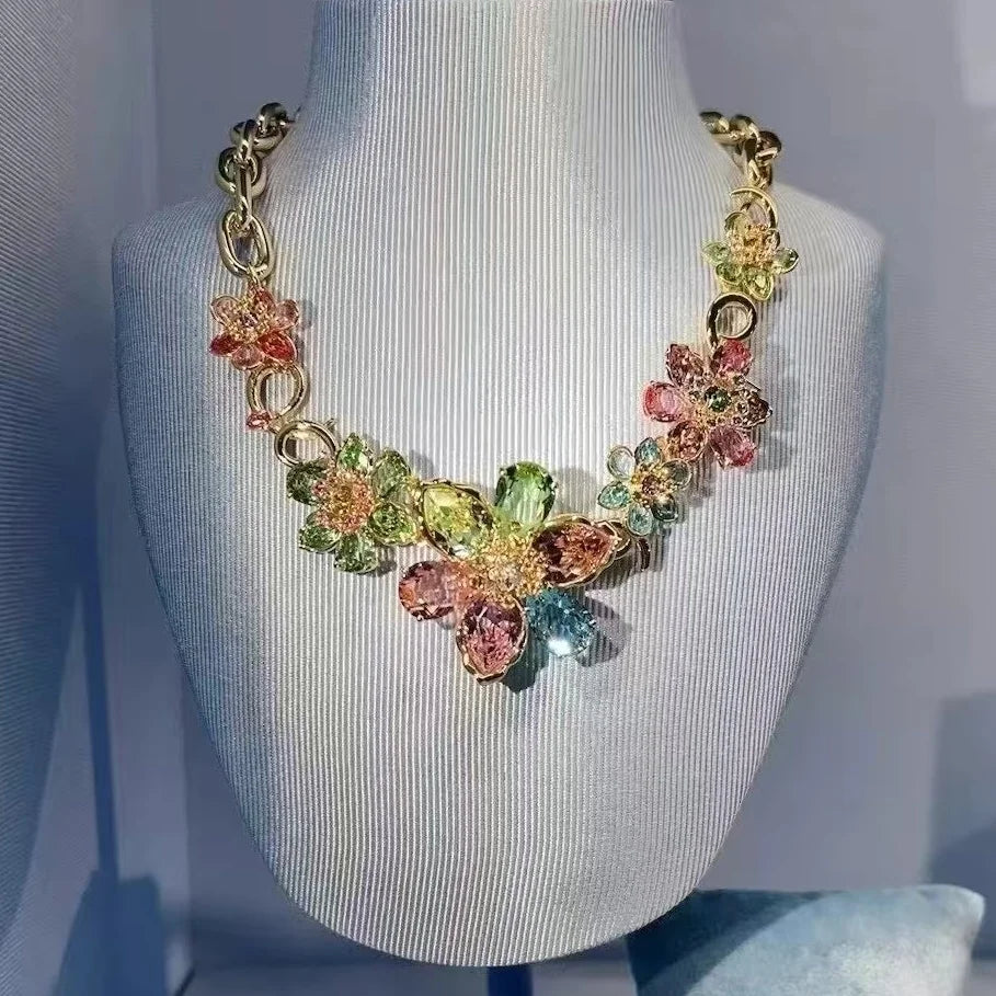 New necklaces for women's flower bracelets light luxury versatile high-end earrings niche design jewelry set
