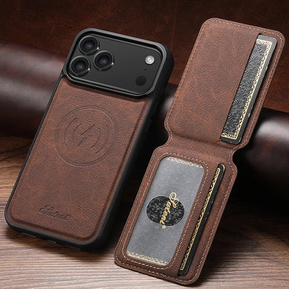 Wireless Charging Phone Case Magnet Card Holder Stand Faux Leather For iPhone 17 Pro Max 16 Plus 15 14 13 12