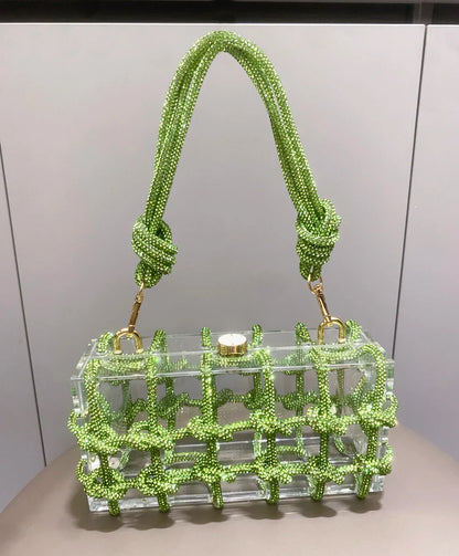 Bolsa de Noite com Alça e Strass Prateada de Cristal Feita à Mão para Mulheres, Bolsas e Bolsas de Mão de Designer de Luxo para Banquete