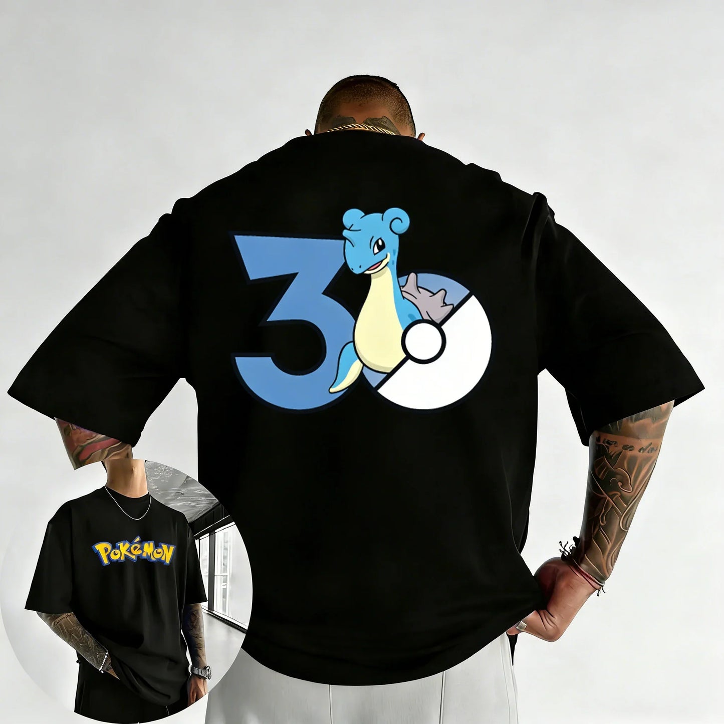 30th Anniversary Lapras Printed T-shirt Summer New Men's and Women's Trendy Large Loose Casual Y2K Short Sleeve Top