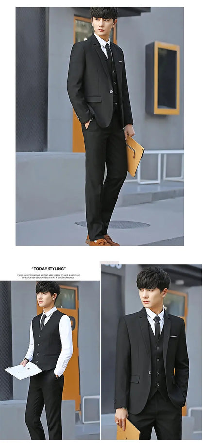 Suit Men Fashionable, Form-fitting Business Gentleman Striped Formal Suit, High-end Professional Wedding (Blazer+Vest+Pants)