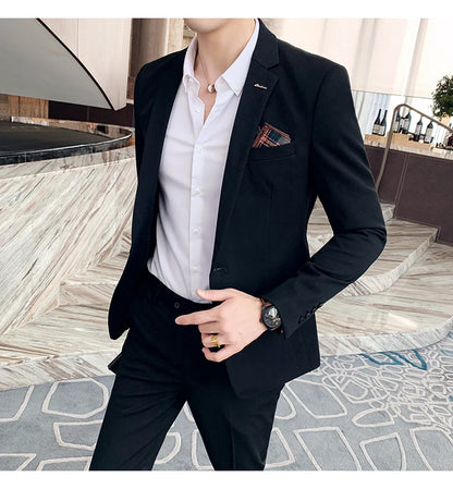 S-7XL Jacket + Pants / Luxurious High -end Brand Solid Color Men's Casual Business Slim Suit Two -piece Suit Groom Wedding Suit