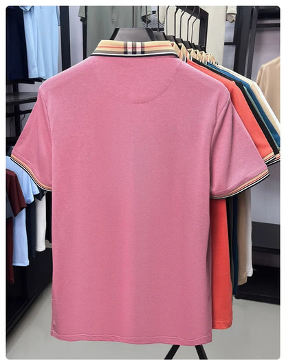 Luxury brand short sleeve polo shirt men fashionable simple solid color summer mercerized cotton breathable casual lapel T shirt