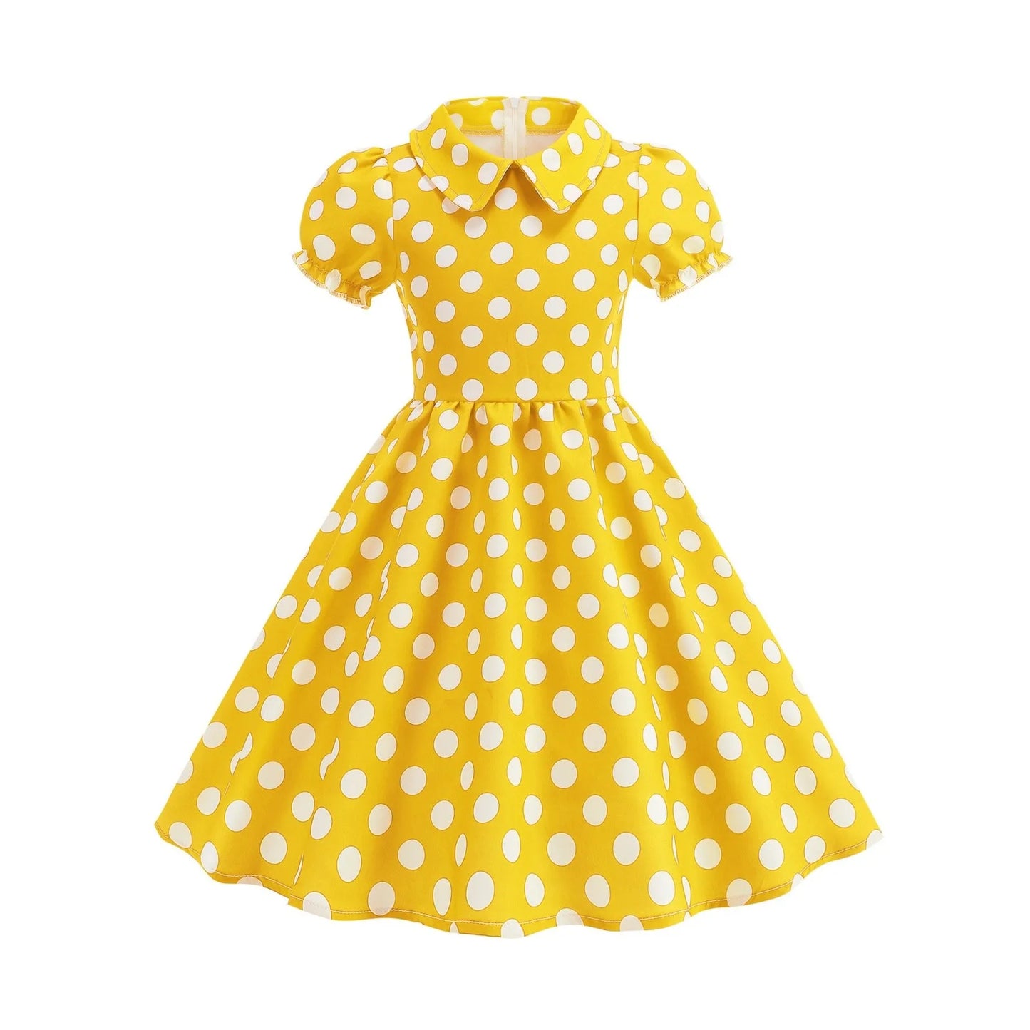 New Fashion Kids Dress For Girls Polka Dot Short-sleeved Children Dress With Baby Collar Daily Girls Casual Costume