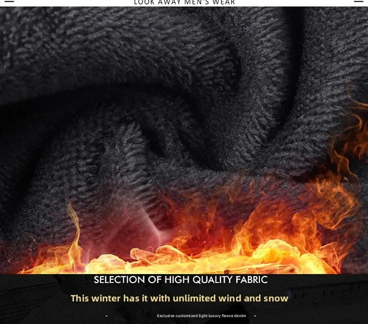 Winter Warm Jeans Men's Slim Straight Elastic Denim Pants Casual Male Clothing Fashion Plush Trousers New Hot Sale Fashion Jeans