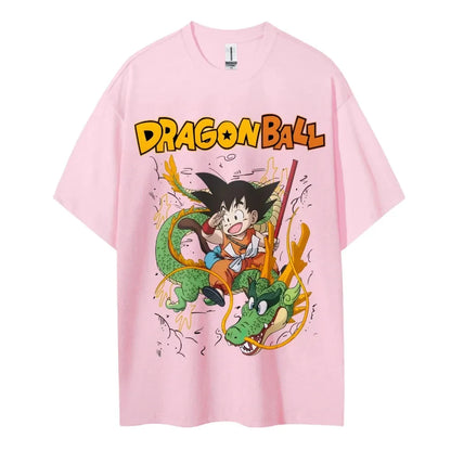 2026 Summer Dragon Ball Oversized T-shirt High Quality 100% Cotton Kid Goku & Shenron Print Unisex Retro Casual  Adults Kids