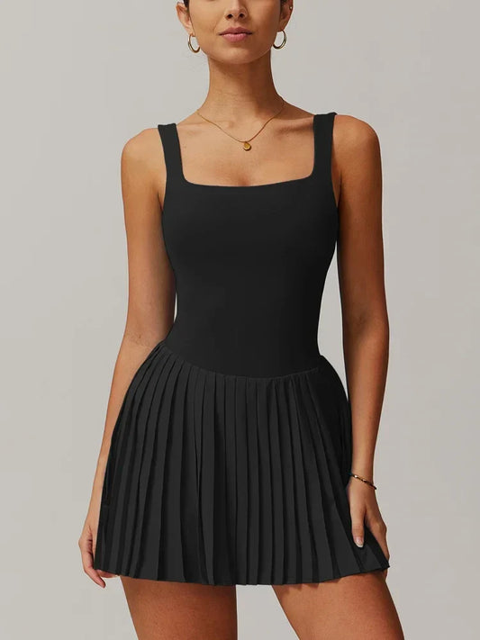 Workout Tennis Dress with Built in Shorts Square Neck Padded Workout Dress with Pockets Golf Athletic Mini Dresses