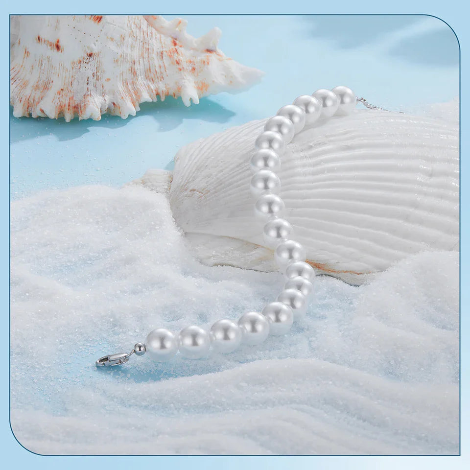 White Pearl Bracelets for Women, 925 Silver Adjustable Clasp Chain Faux Pearl Beaded Bracelets Bridal Wedding Jewelry