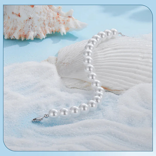 White Pearl Bracelets for Women, 925 Silver Adjustable Clasp Chain Faux Pearl Beaded Bracelets Bridal Wedding Jewelry