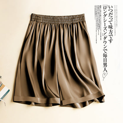 High Waist Ice Silk Acetate Shorts Pants Women's Summer Thin Satin Cropped Pants Casual Loose Plus Size Pajamas Women Shorts