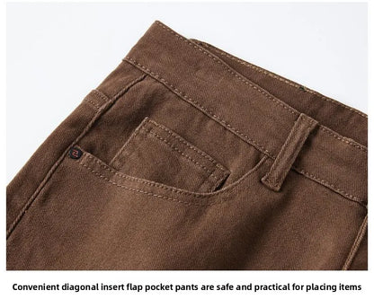 2026 Autumn Winter New Trendy Classic Jeans Male Solid Color Washed Straight Denim Pants Wide Leg Business Casual Stretchy Jeans