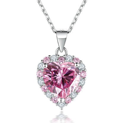 Pink Heart Moissanite Necklace Earring Set 2ct with Certificate Passed Diamond Test Women Jewelry Gift S925 Silver