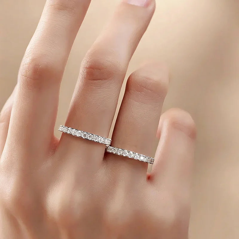 2mm Full Eternity Moissanite Ring 925 Sterling Silver D Color VVS1 Stackable Wedding Band For Women Fine Jewelry