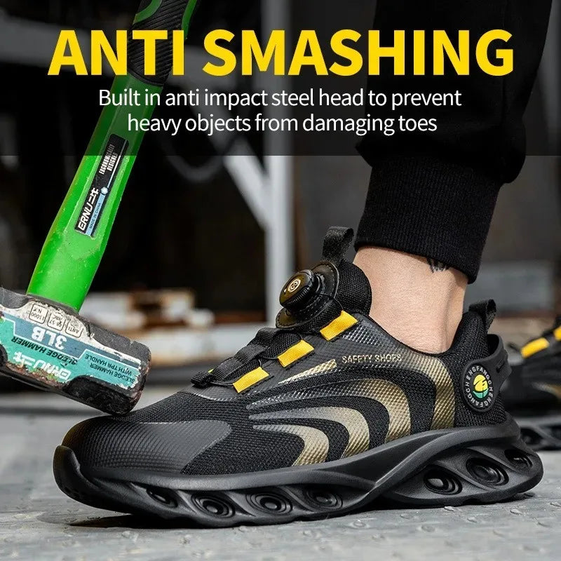 Button Labor Protection Shoes Lightweight Steel Toe Cap Anti Smashing and Anti Puncture Safety Shoes
