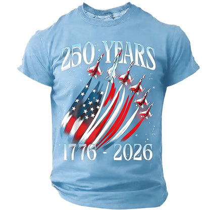 250 Years Men'S T-Shirt Patriotic American Flag Print Tee Independence Day Short Sleeve Crew Neck Casual Tops Holiday Party 2026