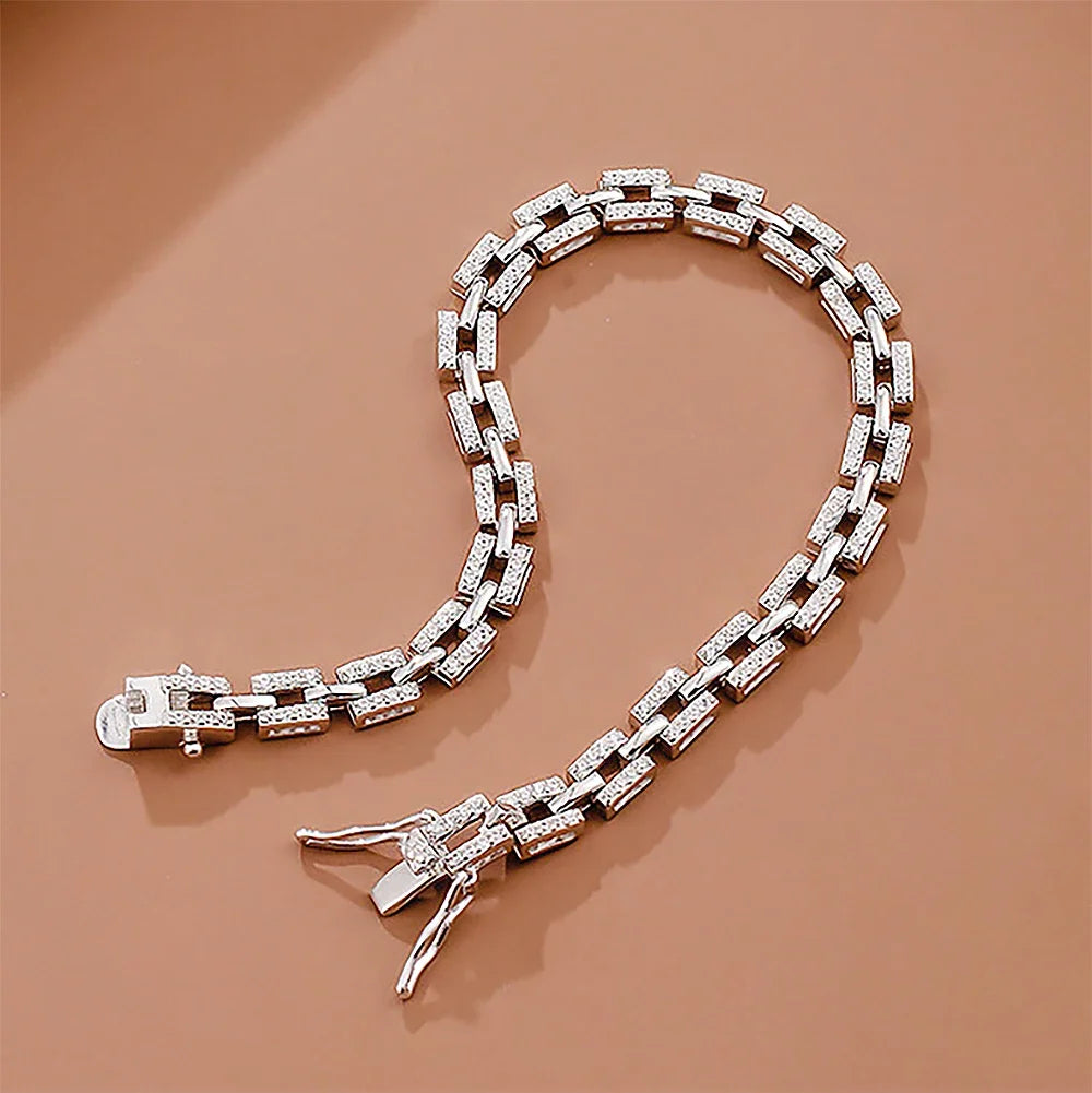 Hip Hop Moissanites Diamond Bracelets 925 Sterling Silver Cuban Chain Luxury Designer Tank Chain for Women Party Fine Jewelry