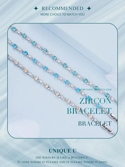 Authentic Luxury Multi-color Zircon Bracelet Rose Gold Color Chain Link Bracelet for Women Birthday Crystal Jewelry