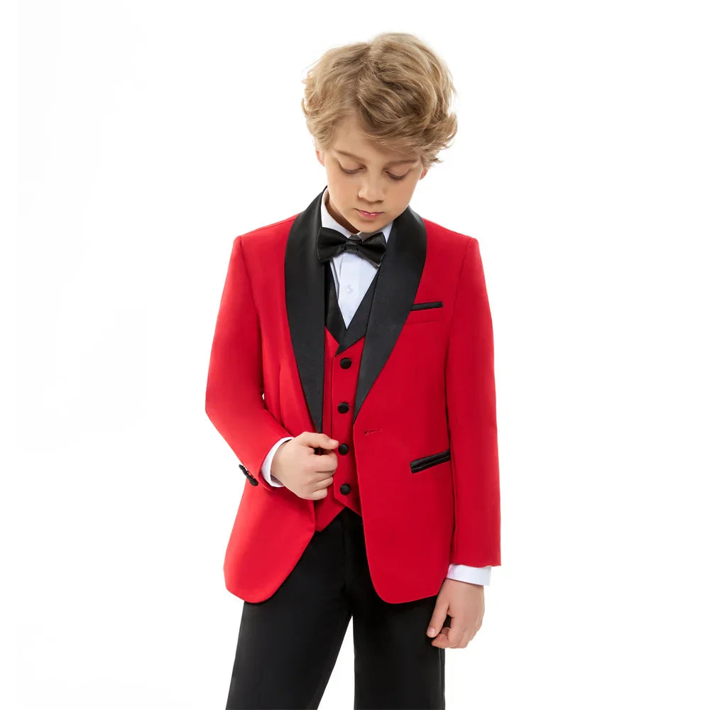 Boys' Formal Red  Black Tuxedo Suit with Black Bow Tie Elegant Flower Boy Outfit Weddings Kids' Formal Events  Special Occasions