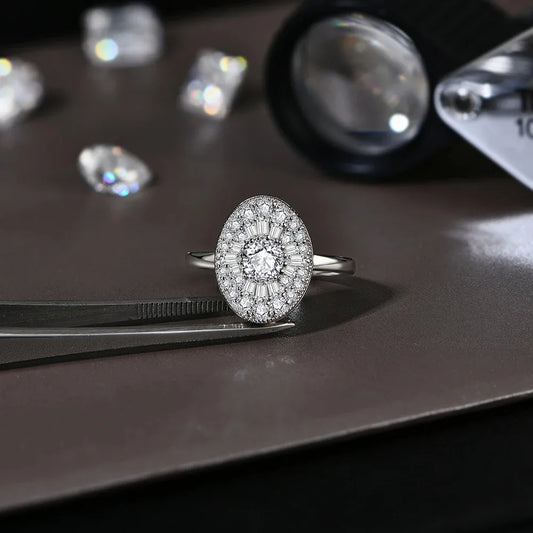 Full Moissanite Ring for Women Soild S925 Silver Round Cut Lab Diamond Engagement Fine Jewelry Gifts With Certificed