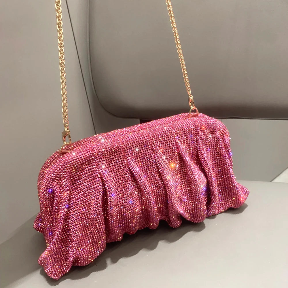 Shiny Rhinestones Handmade Evening Clutch Bags New Folds Purses and Handbags Luxury Designer Wedding Party High Quality