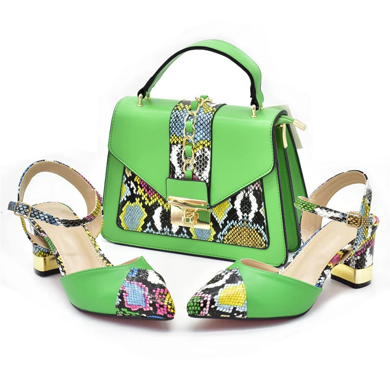 Fashion Leopard Shoes and Bag Set Wedding Pumps for Women Bride Shoes and Bag for Party Wedding Patent Leather Shoes for Women