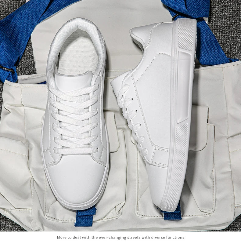Business Casual Men's Shoes Soft Women Shoes Comfortable Casual PU Leather Shoes for Men Autumn Solid White Men Sneakers