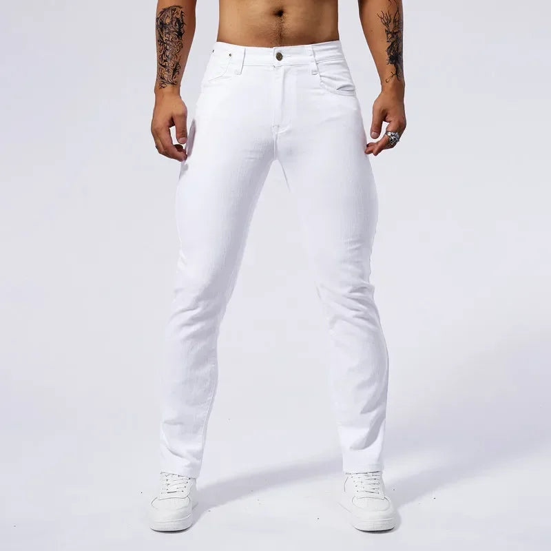 Calça Jeans Masculina Branca Casual Calça Jeans Nova Confortável Moderna Elástica Slim Fit Reta Calça Masculina Roupa Streetwear Jeans