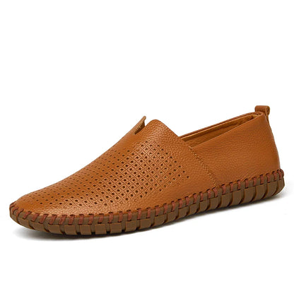 New Summer Breathable Men Loafers Handmade Leather Men's Driving Shoes Luxury Brand Flat Casual Shoes Soft Breathable Men Shoes