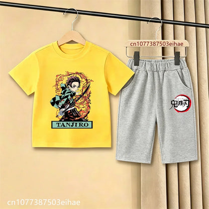 Demon Slayer Ghost Blade Art Print Kids T-Shirt Casual Shorts Manga Anime Style Boys Girls Summer Daily Casual Two Piece Outfit