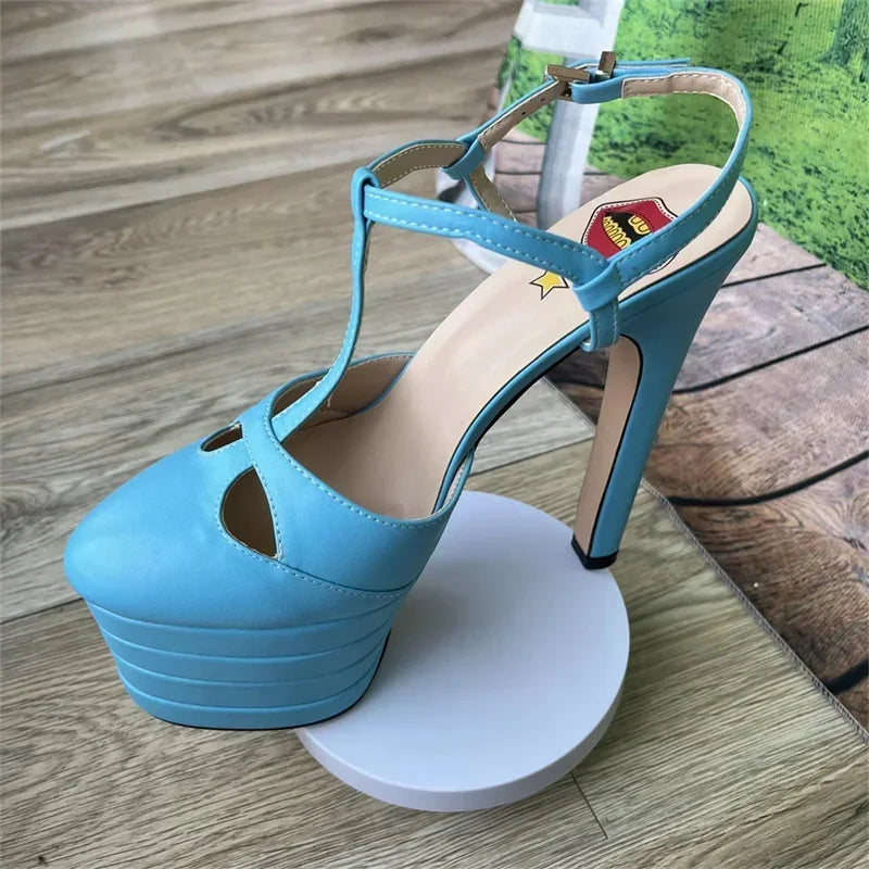 2026 Women's Round Head Sandals Thin Heels 5cm Thick Bottom Slope Heel Fish Mouth Rivet Sandal T-Platform Sandals Size34-43