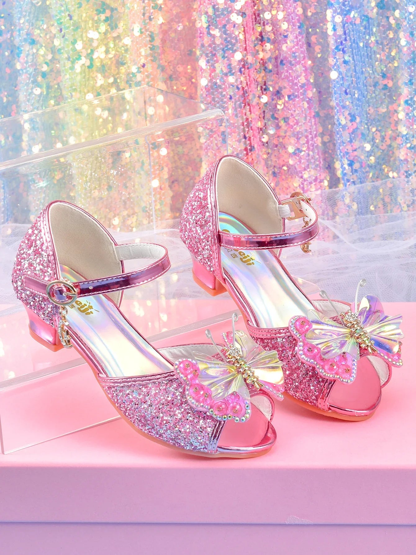 Women's girls' fashionable crystal bow high heels, student princess shoes