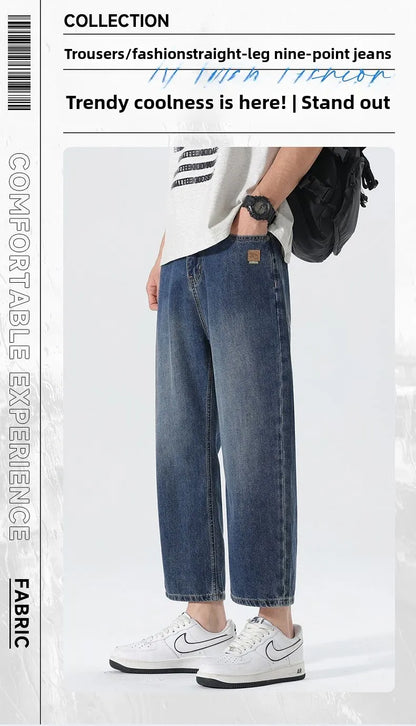 High Streets Spring Summer Men's Jeans American Retro Baggy Wide Leg Denim Pants Loose Solid Cotton Jeans Male Trendy Trousers