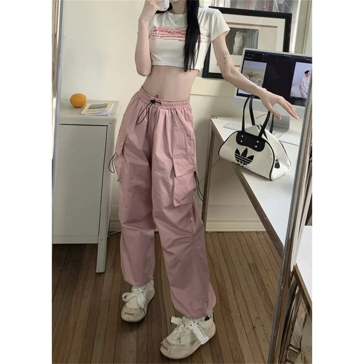 Black Men's Hip Hop Cargo Pants Casual Summer Solid Multiple Pockets Trousers Cool Ribbons Techwear Hip Hop Sweatpants Boys