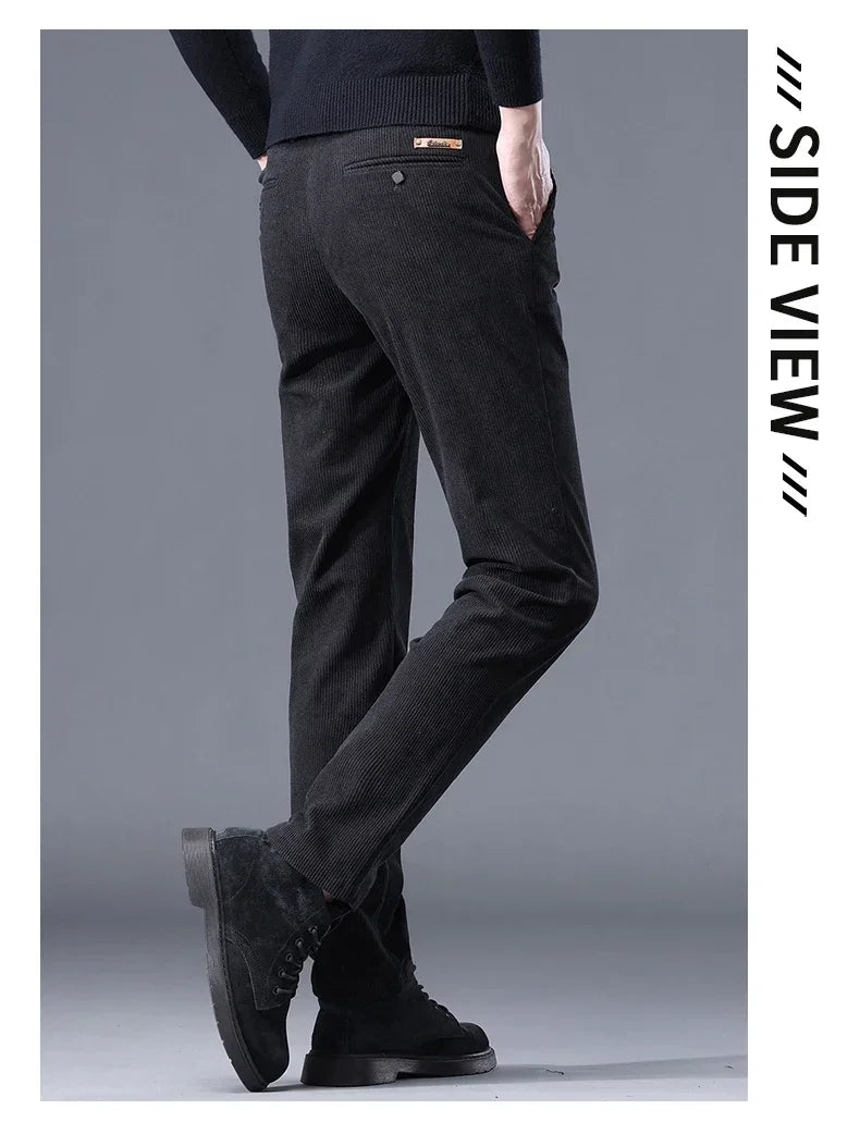 Thick Stretch Men's Corduroy Fleece Pants Fashion Business Casual Warm Chenille Male Brand Trousers Winter Thermal Pants